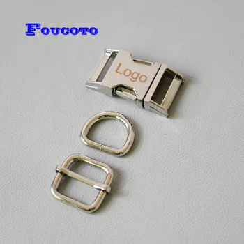 

50 sets engrave logo ID metal hardware buckle D ring adjuster 25mm straps harness dog collar belt clip hook DIY sewing accessory