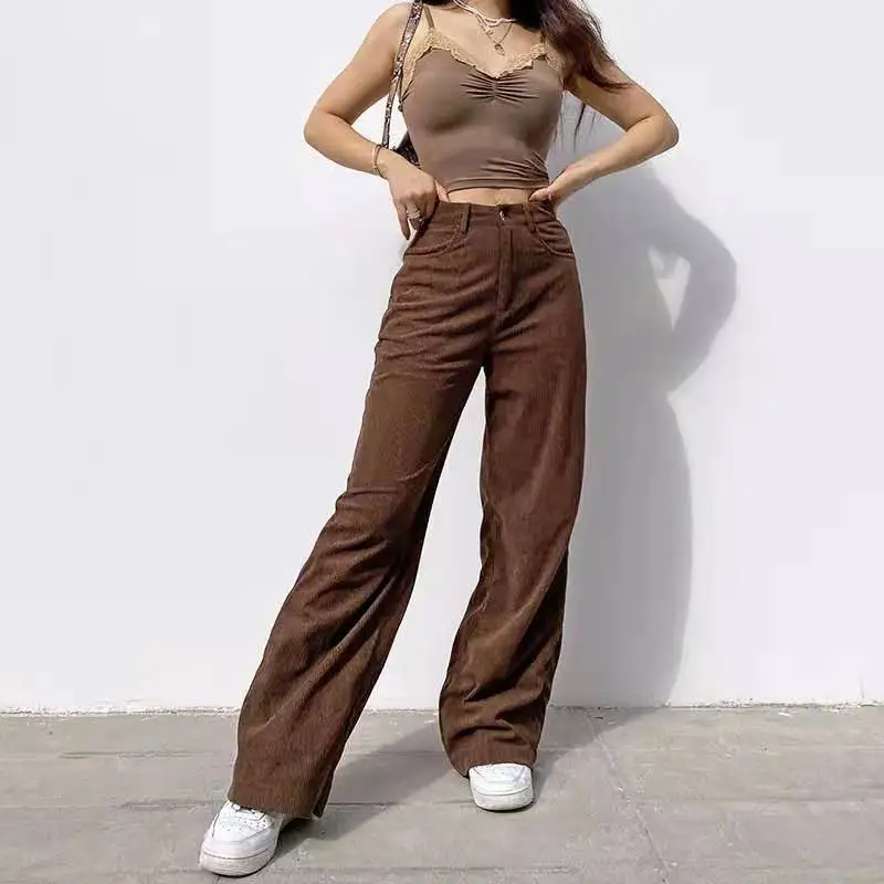 Brown Wide Leg Pants Outfit | Velvet Jeans Pants Outfits | Brown Velvet  Pants Outfit - Pants u0026 Capris - Aliexpress