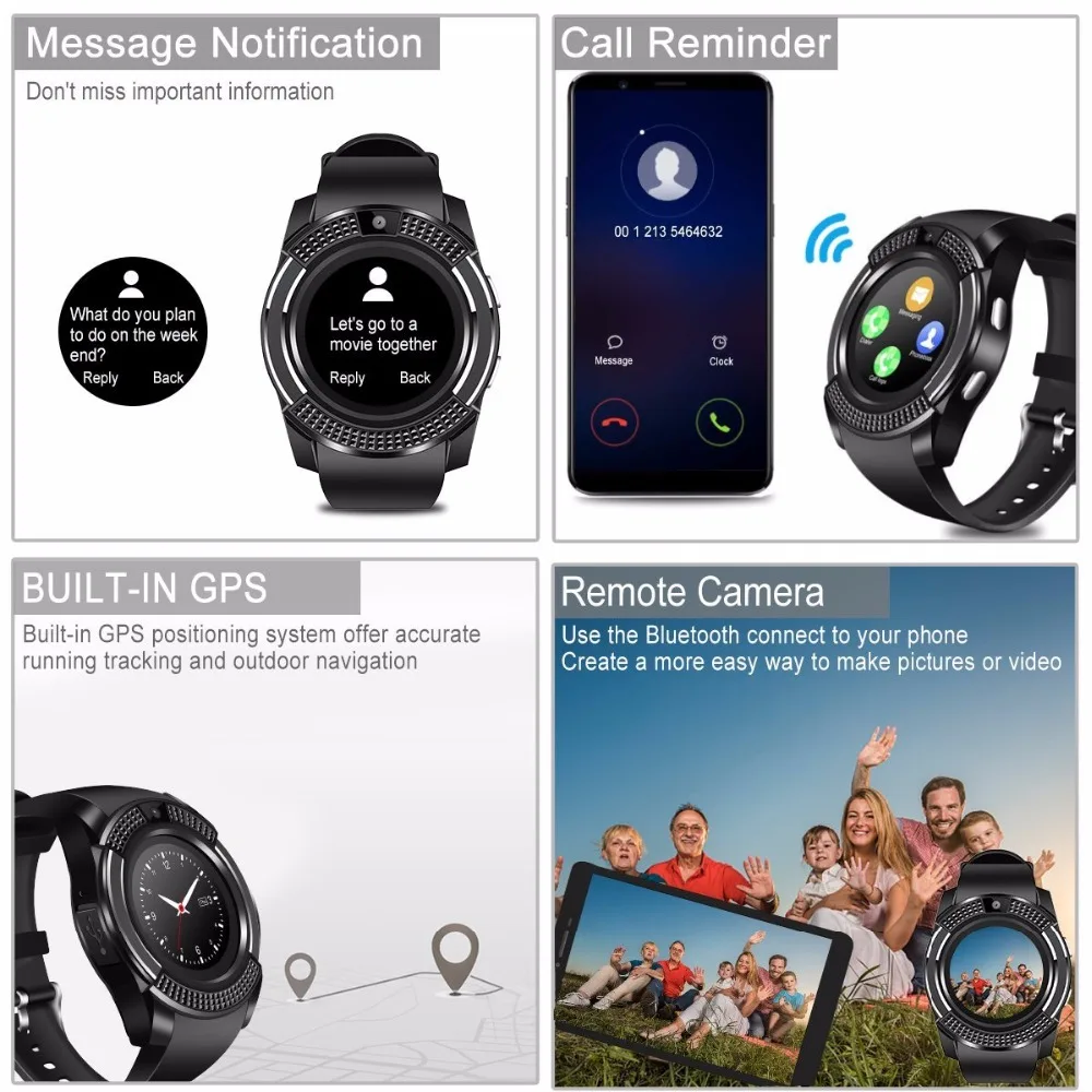 Новые смарт-часы Bluetooth спортивные фитнес-Поддержка средства для отслеживания sd-карты sim-карты музыкальная камера Smartwatch телефон часы для мужчин и женщин дети