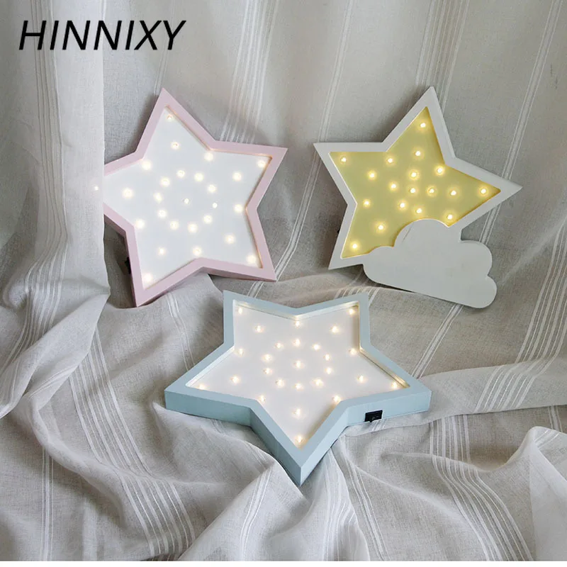 Hinnixy, светильник в виде звезд, Луны, облаков, деревянный, для детской спальни, украшение дома, аксессуары, настенный подвесной светильник, светильники, детский ночник