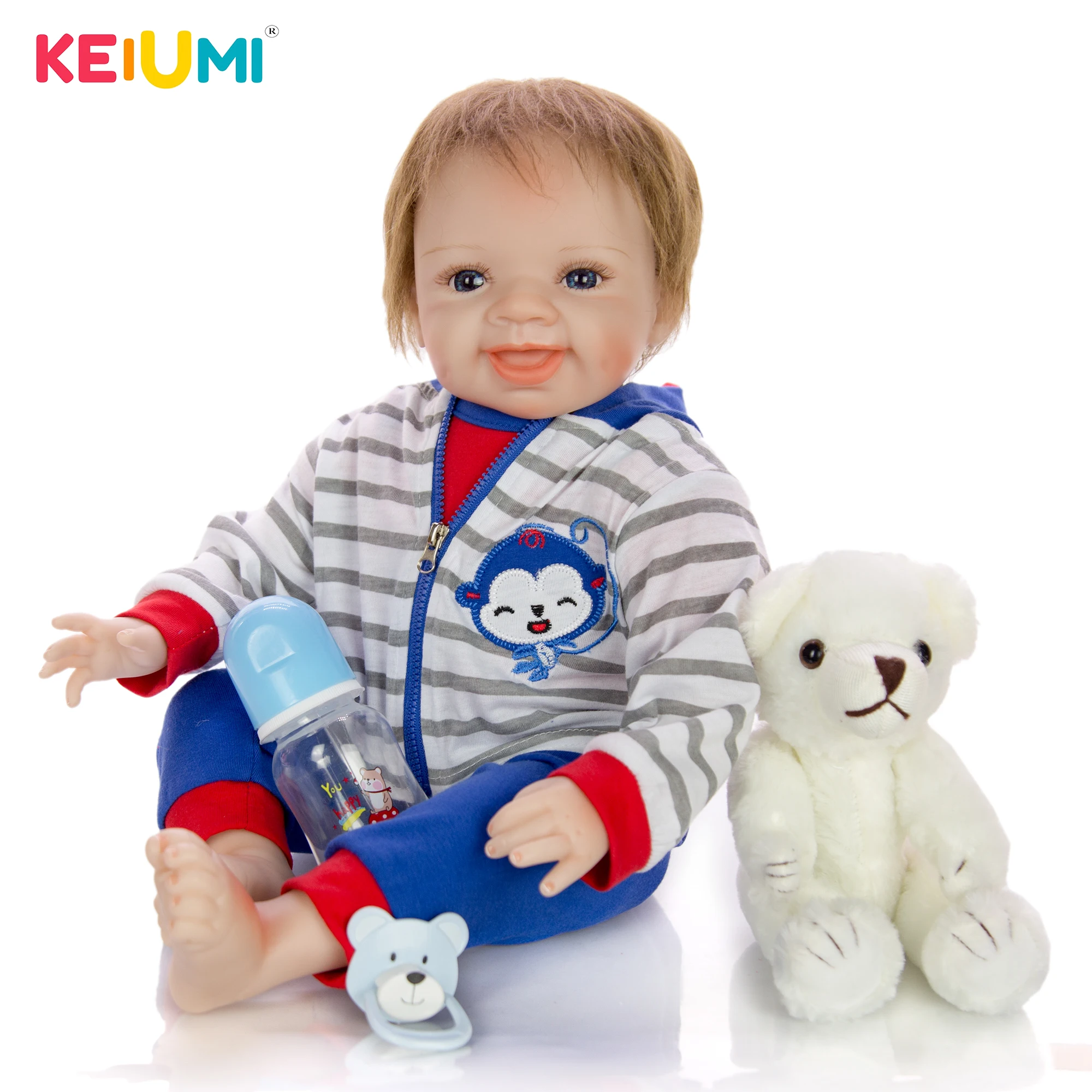 KEIUMI Real Like Smiling 22 ''Reborn Baby Boy мягкий силиконовый винил 55 см PP Хлопок боди Reborn куклы