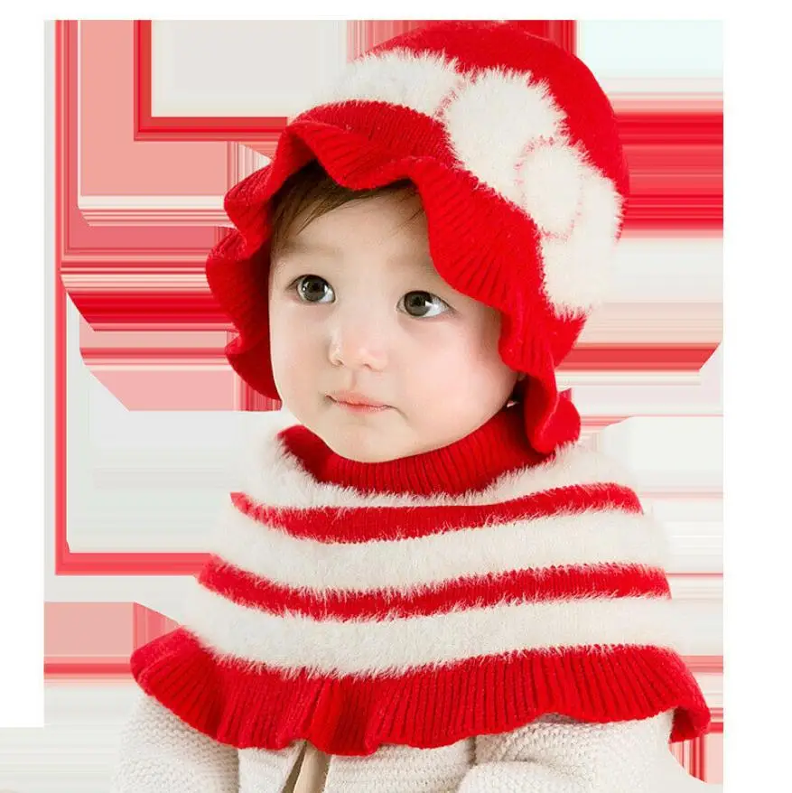 Детский шарф принцессы для маленьких девочек, шапка, зимний теплый вязаный шарф, шаль, модная Милая хлопковая мягкая шапочка для новорожденных девочек эластичный головной убор - Цвет: A