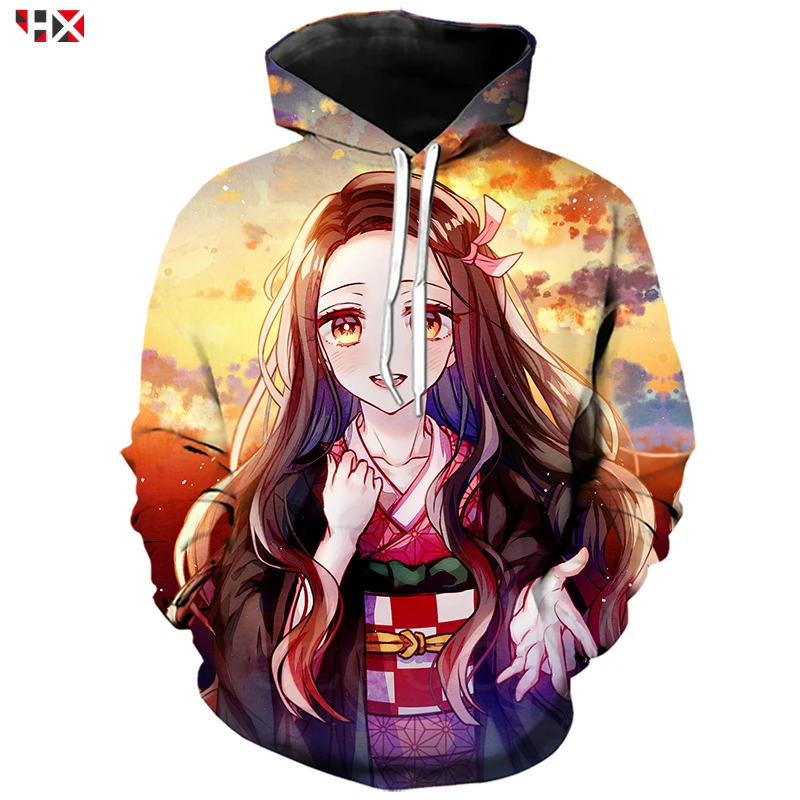 Толстовка с капюшоном Demon Slayer Kimetsu No Yaiba для мужчин и женщин свитшот 3D принтом Nezuko Спортивная Harajuku