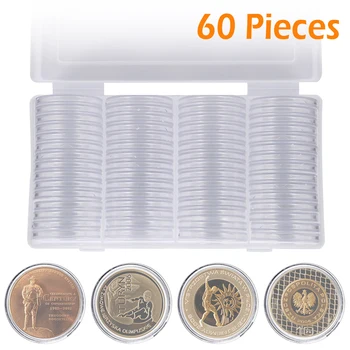 

Clear Coin Protector Case Coin Collection 60PCS Transparent Coin Storage Box Round Coin Capsules Containers