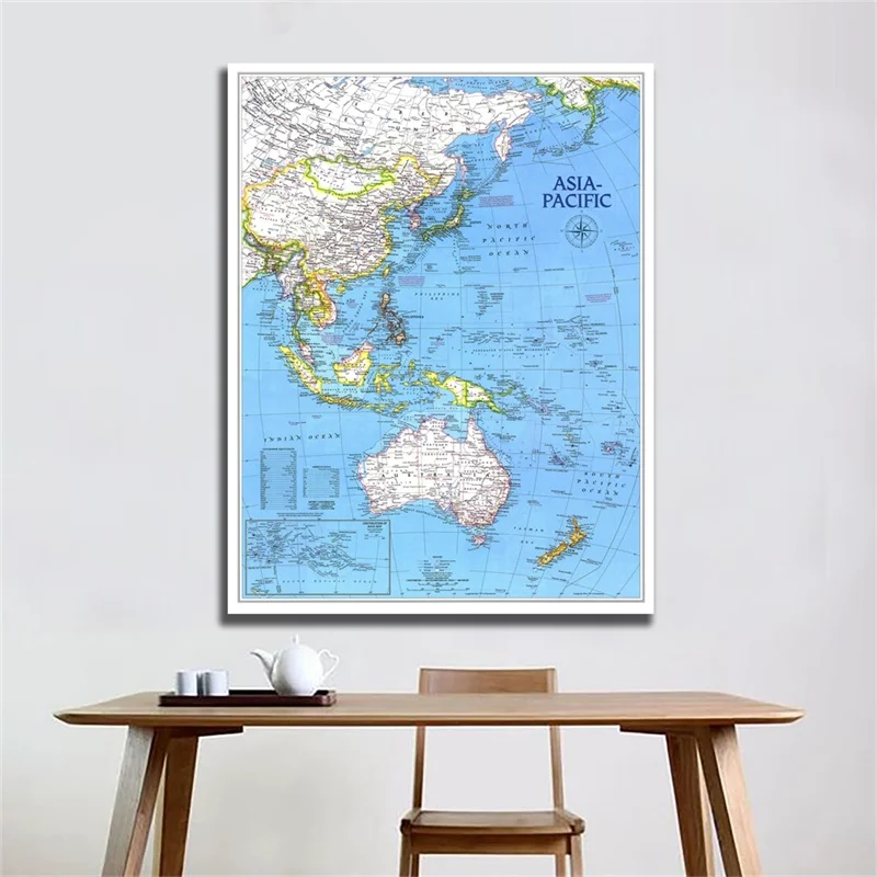 

Retro World Map A1 Size HD Printed Spray Painting Map of Asia Pacific Supplement In November 1989 Poster Wall Decoration