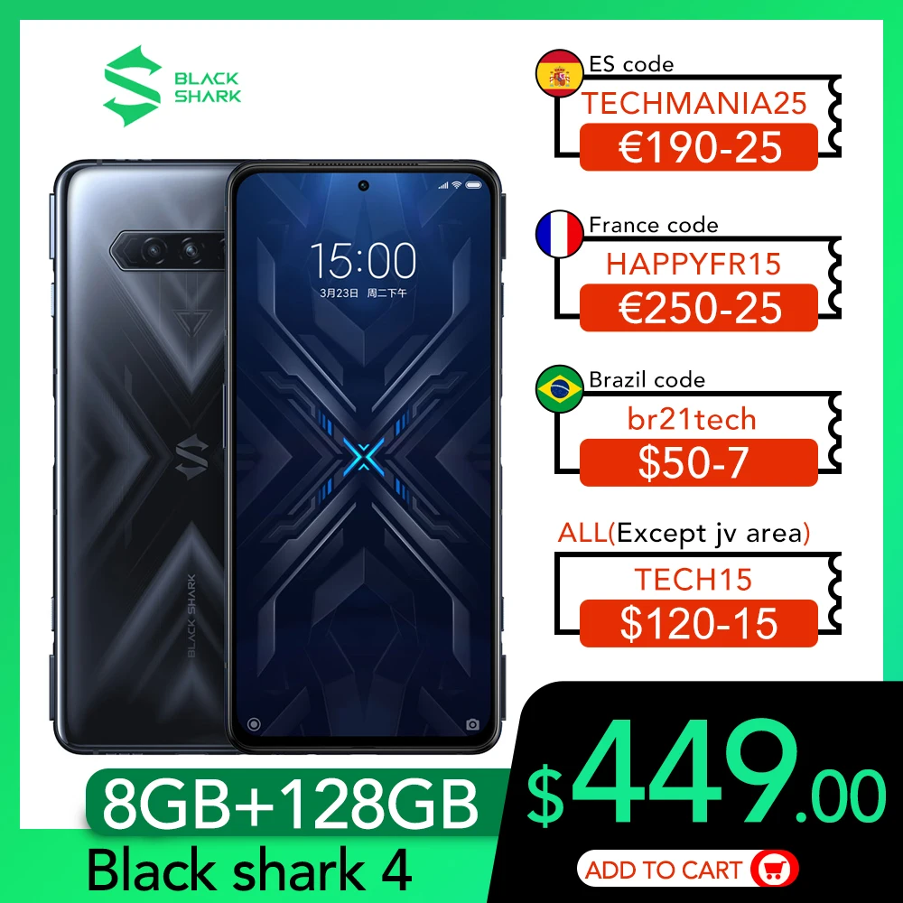 Смартфон глобальная Версия Black Shark 4 8 ГБ + 128 Snapdragon 870 144 Гц частота обновления E4 AMOLED