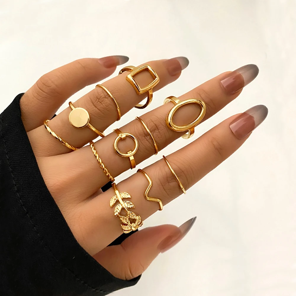 FNIO 2021 Fashion Simple Design Vintage Silver Color Geometric Joint Rings Sets for Women Jewelry Korean Version Joint Rings