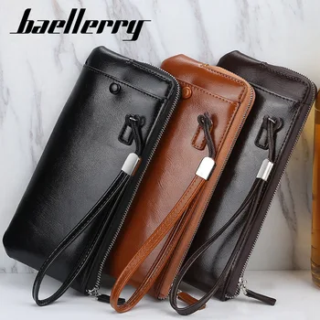 

Classic Men Wallets Long Style Card Holder Male Purse Quality Zipper Large Capacity Big Leather Zipper Business Wallet For Phone