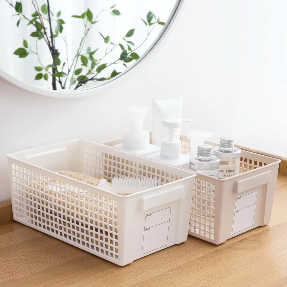 Ящик корзина для хранения Контейнер пластиковый кухонный шкаф для ванной комнаты Органайзер с этикеткой настольные закуски корзины для игрушек