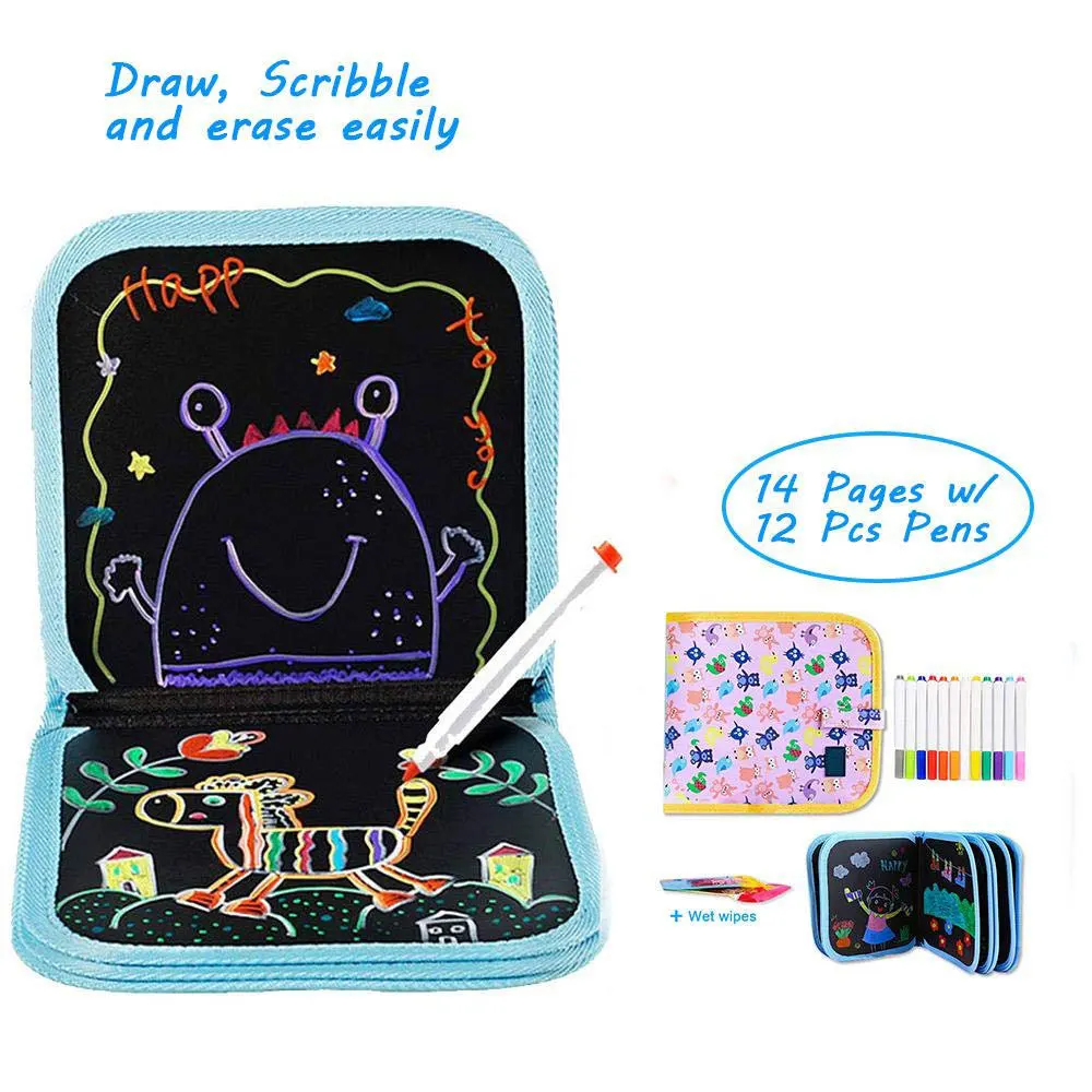 Портативные доски для рисования детей, повторяющиеся вытирающие книги для рисования, доски для рисования, двухсторонние игрушки для рисования - Цвет: C