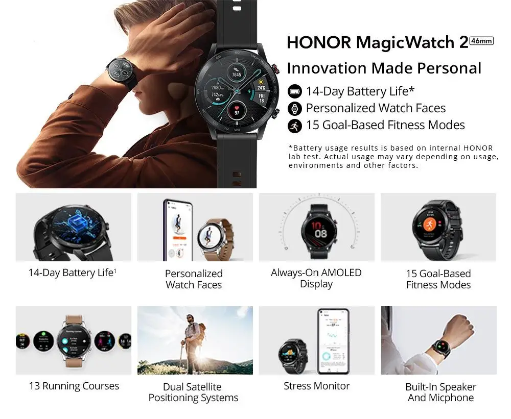 Original Global Version Honor Magic 2 Smart Watch 46MM 1.39 AMOLED Always-on Display 14-Day Battery 5ATM Waterproof GPS Watch 1