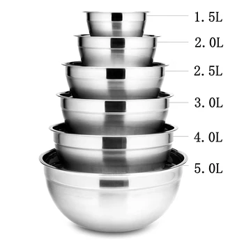 6 pezzi ciotole in acciaio inossidabile set capacità 1,5-5 litri ciotola per miscelazione nidificazione cucina ciotole per insalata contenitore per alimenti per verdure 1