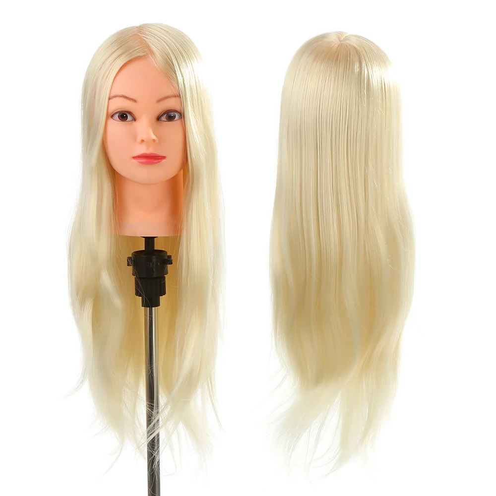 

26" 30% Real Human Hair Hairdressing Training Head with Clamp Salon Hair Cutting Braiding Practice Model Head Hair Dummy Head