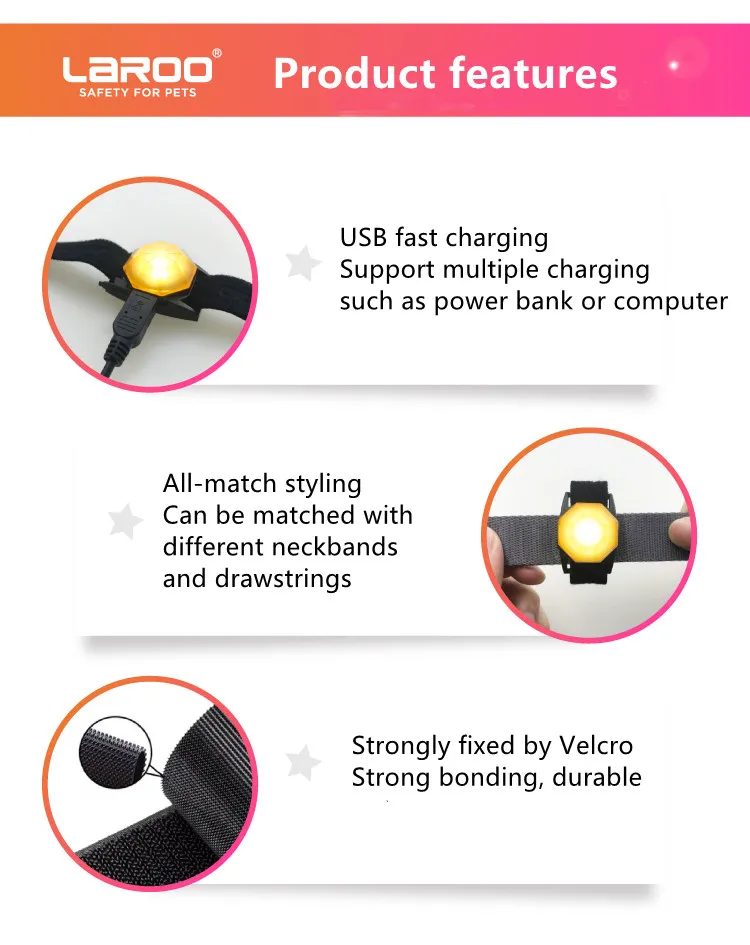 LaRoo LED Dog Tag Light, Safety Light for Dog Collar Walking at Night, LED Light Pendant Keyring, Waterproof USB rechargeable