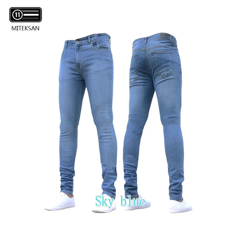 Jeans Men Cowboys Pants Slim Fit Frayed Denim Pants Spring Autumn Pencil Denim Pants Classic Men'S Stretchy Solid Pants Homme