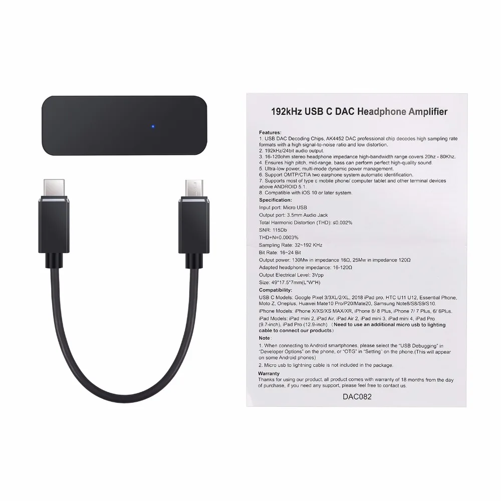 192kHz USB C DAC Converter Portable HIFI Headphone Amplifier Type C to 3 5mm earphone Adapter For Android System Smartphone