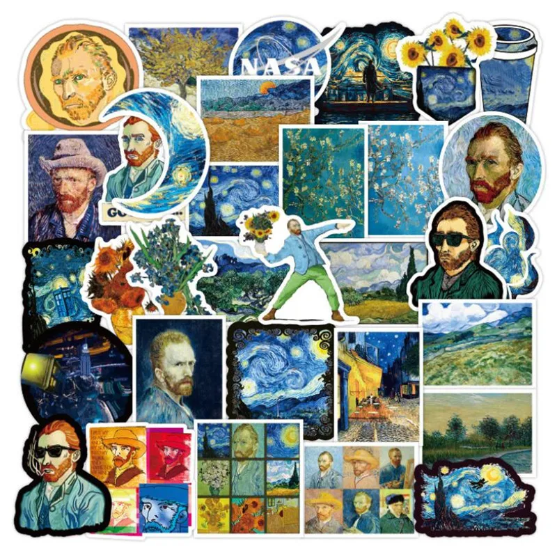 

10/30/50 PCS Van Gogh Painting Exhibition Cartoon Graffiti Laptop Luggage Skateboard Guitar Waterproof Stickers Wholesale