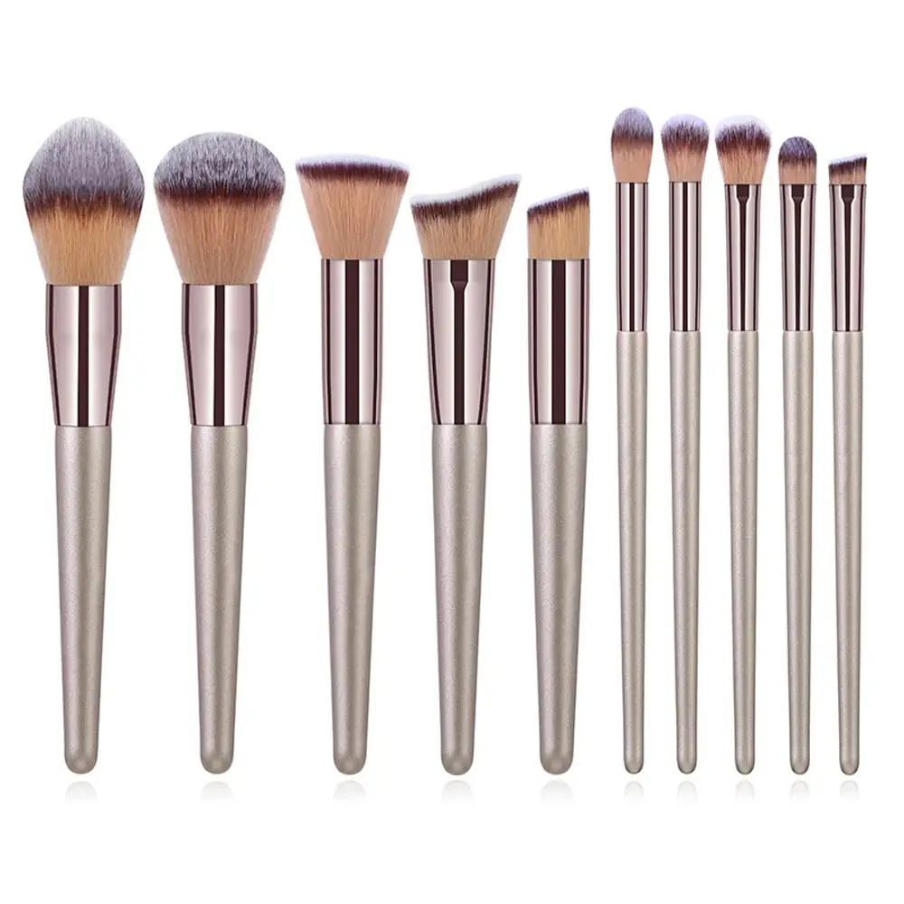 10pcs Champagne Makeup Brushes Set Foundation Powder Blush Eyeshadow Concealer Lip Eye Make Up Brush Cosmetics For Tools | Красота и