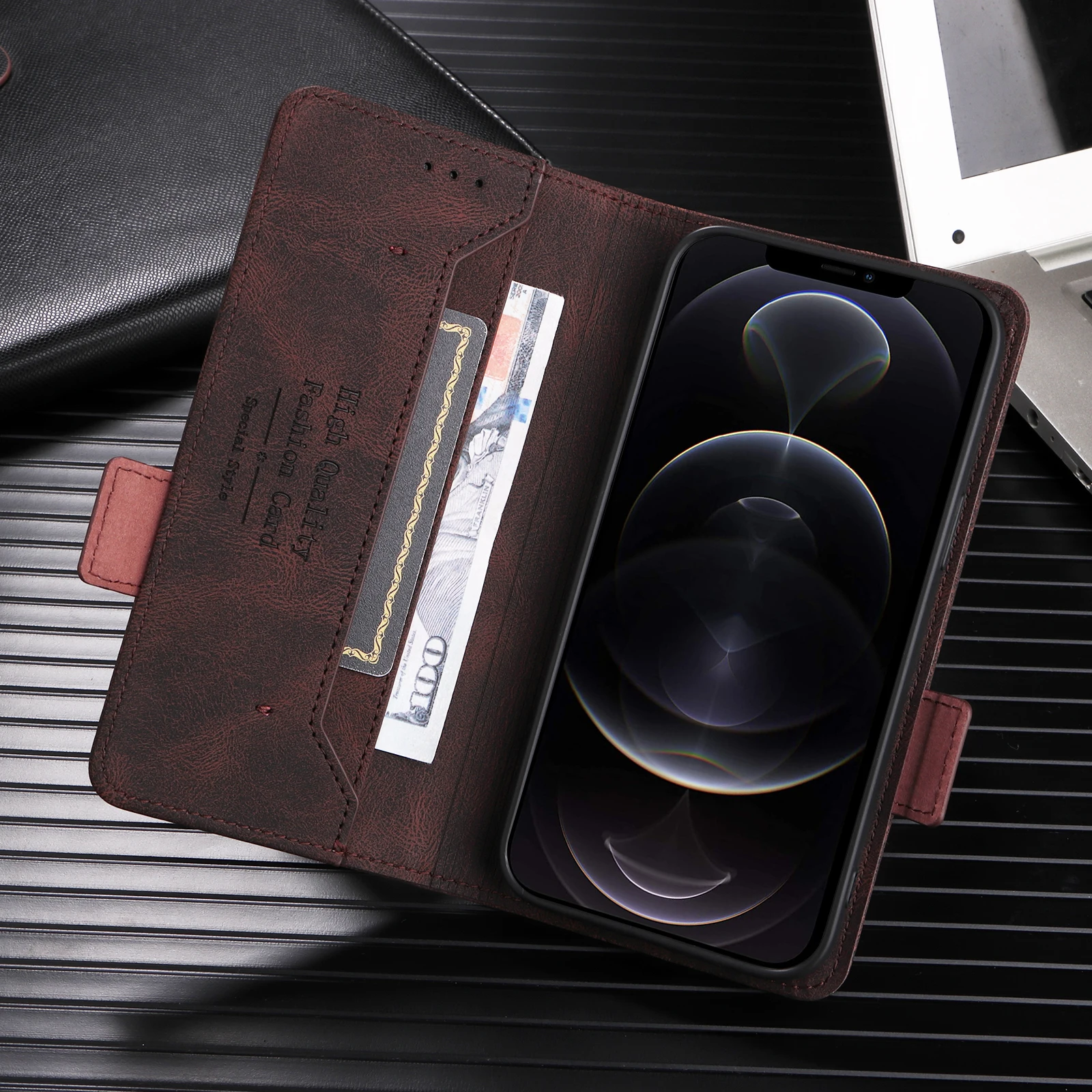 Luxury Leather Flip Wallet Case with Magnetic Cover