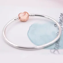 Оригинальное розовое Золотое любовное Сердце застежка змеиная цепочка браслет подходит бусины из стерлингового серебра 925 Шарм браслет Diy Европа ювелирные изделия