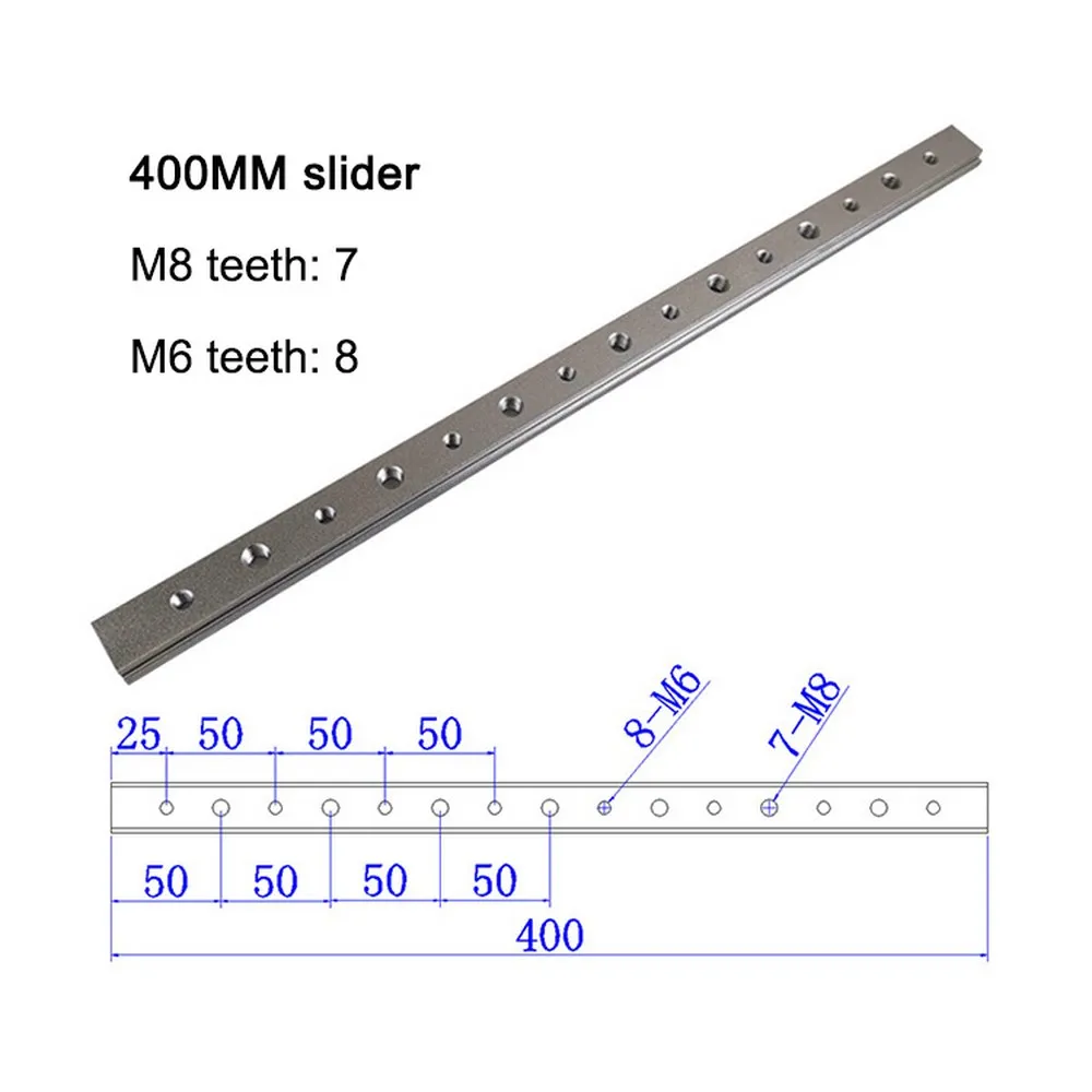 400mm slider Т-трек слот скользящая плита с M6 M8 винтовые отверстия для t-слота t-трековая направляющая для резки планка для крепления деревообрабатывающего инструмента маршрутизатор утварь для стола - Цвет: 400mm slider