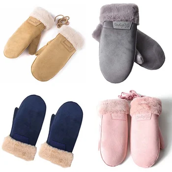 

Winter Thick Faux Wool Sheepskin Gloves Halter Mittens Fashion Unisex Wind Suede Leather Fur Women Famale Warmer Gloves