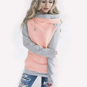 

Women's Autumn Winter Long Sleeve Lapel Hoodie Diagonal Zipper Stitching Color Casual Sweatshirt