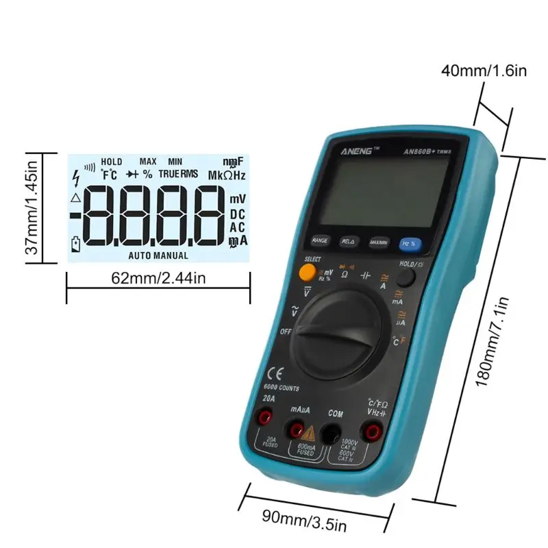 Digital Multimeter AC/DC Ammeter Voltmeter Temperature Meter 6000 Counts AN860B Qiterr Digital Multimeter Digital Multimeter AC/DC Ammeter Voltmeter Temperature Meter 6000 Counts AN860B Qiterr Digital Multimeter