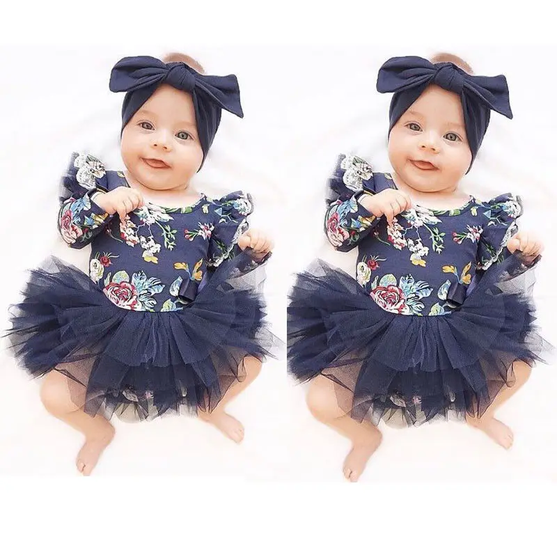 Модное Хлопковое платье с цветочным принтом и длинными рукавами для маленьких