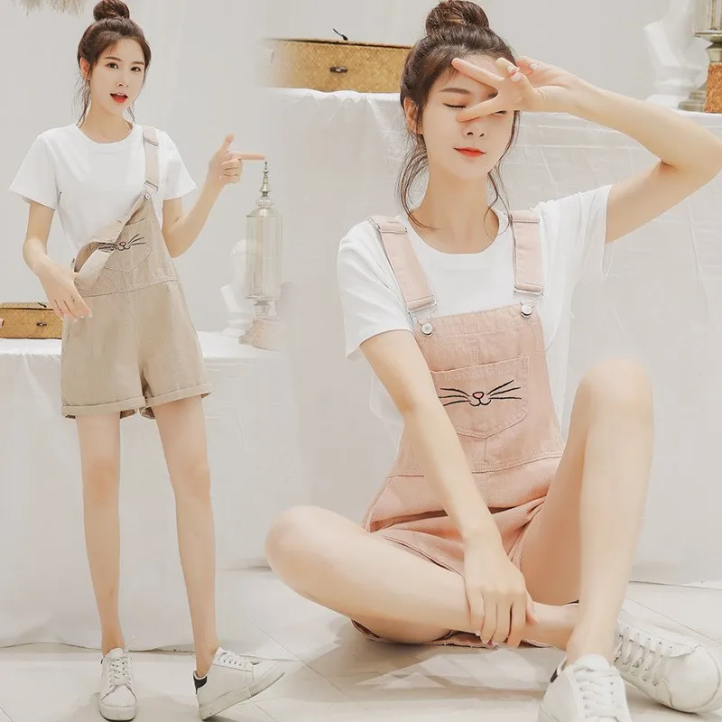 

Set Fashion Models 2019 New Style Cat Suspender Shorts Cotton Blend Tops Set Short Sleeve Two-Piece Set Fashion Mom
