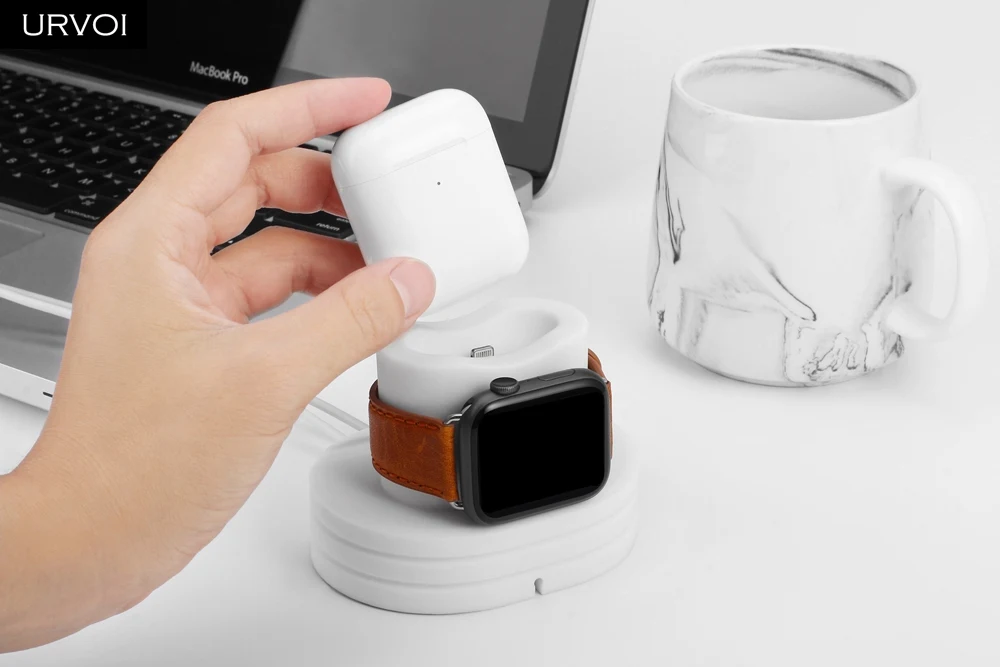 Подставка для часов URVOI силиконовая подставка apple watch series 5/4/3/2/1 2 в 1 зарядная док