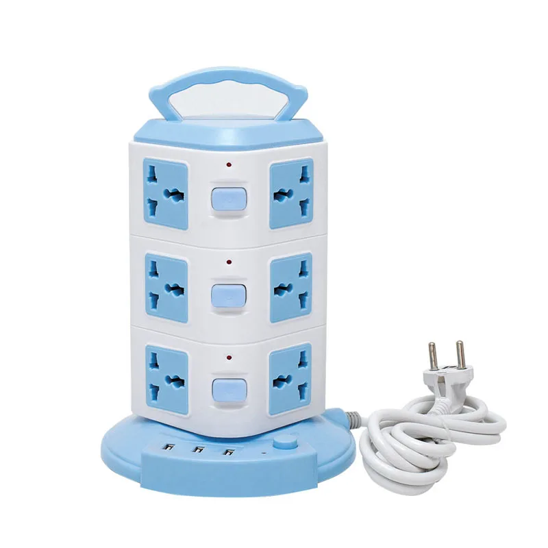 

Vertical USB Power Strip 8 12 16 20 AC Uinversal Outlets Socket 3USB Ports Overload Protection 6.6ft/2m Extension Cord Socket