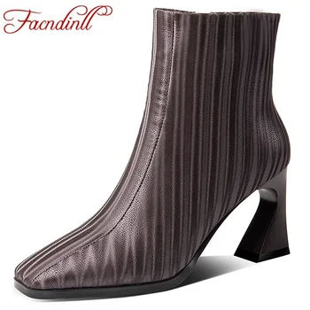

FACNDINLL women zipper ankle boots warm autumn winter fashion high heeled chelsea boots party shoes woman office ladies black