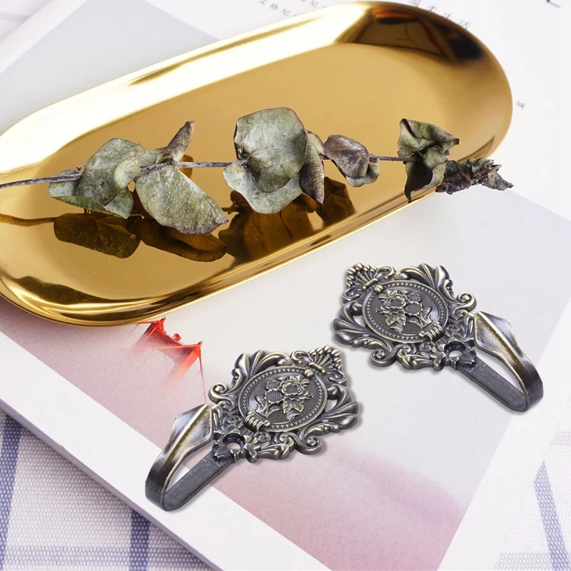 Rose Pattern Vintage Alloy Drapery Curtain Holdbacks Tieback Hooks 2Pcs(Bronze