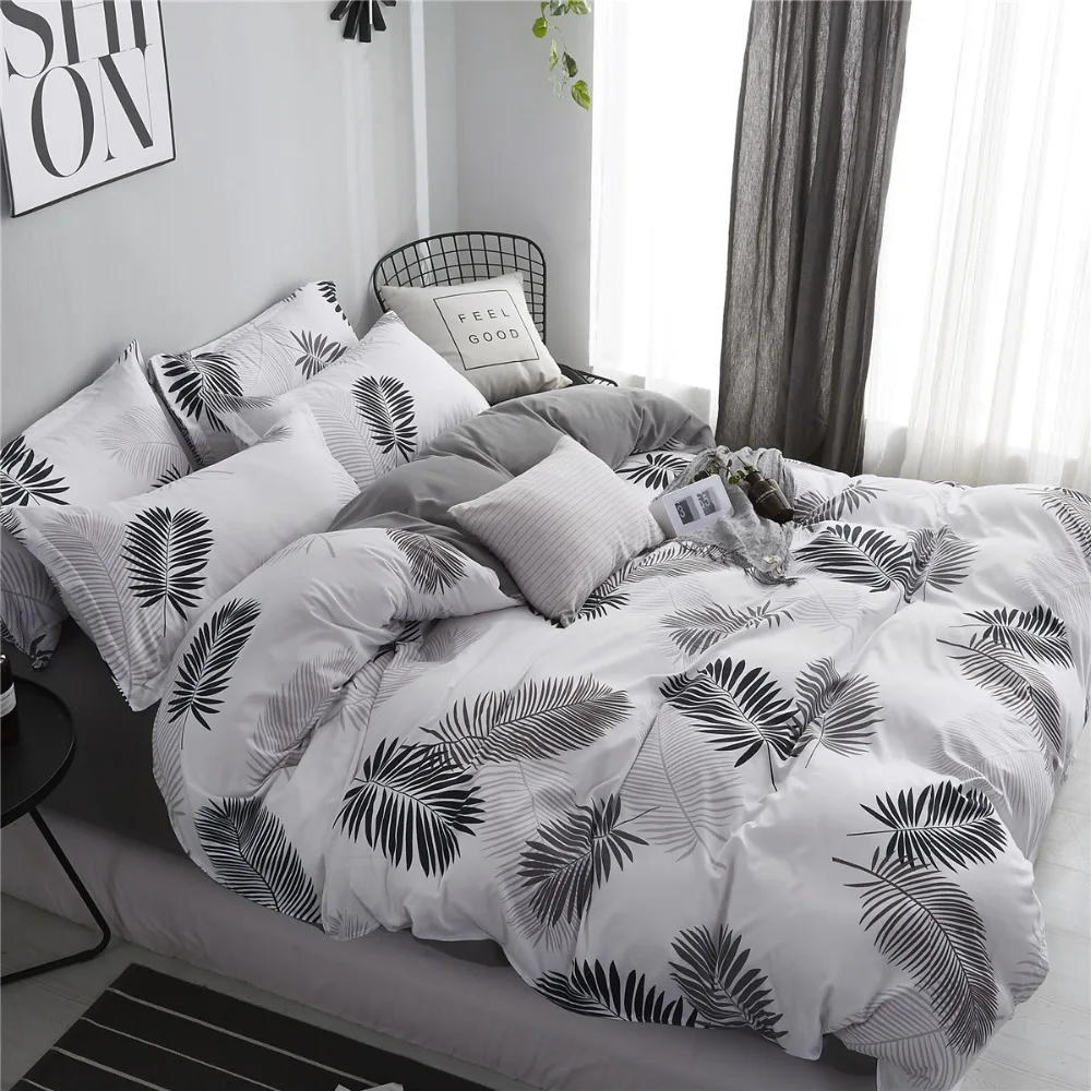 

Bedding Set Leaf Pattern Duvet Cover Set Flat Sheet Pillowcase Bedclothes Bed Linen Set Euro For Adult45
