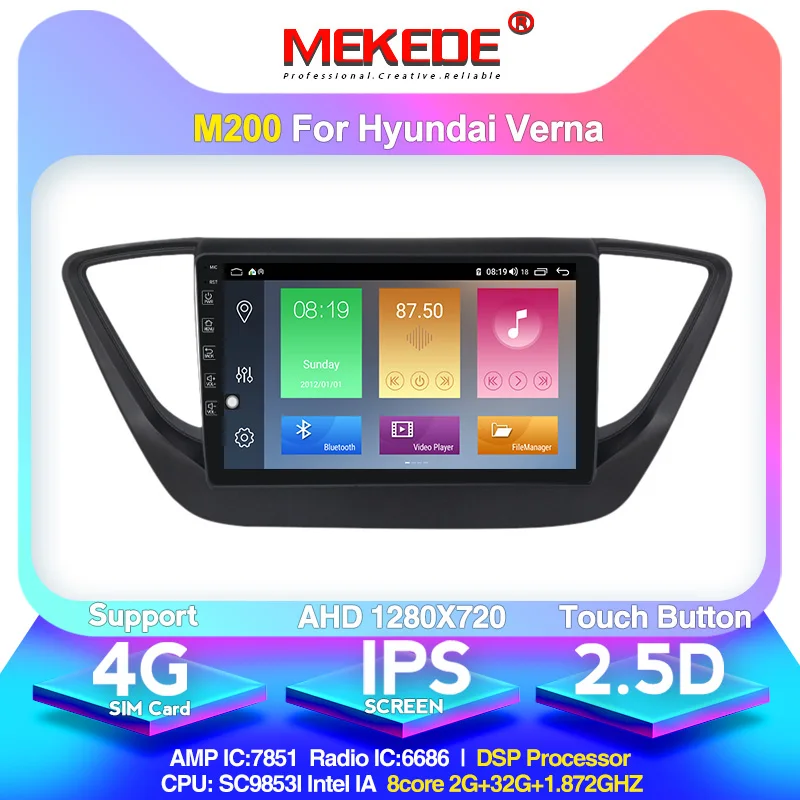 32GB black Mekede android10.0 4G+ 64G Автомобильный мультимедийный радио gps навигационный плеер для Solaris hyundai verna встроенный carplay 4G LTE - Цвет: 32GB black