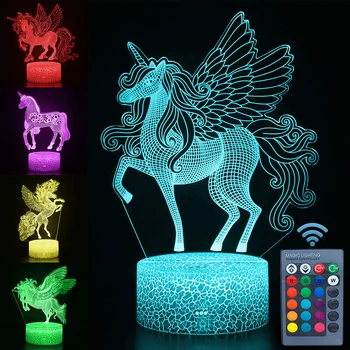 

Remote and Touch Control Unicorn Series Colorful 3D LED Night Light Children Xmas Gift Night Lamp Bedroom Decor NightLights D30