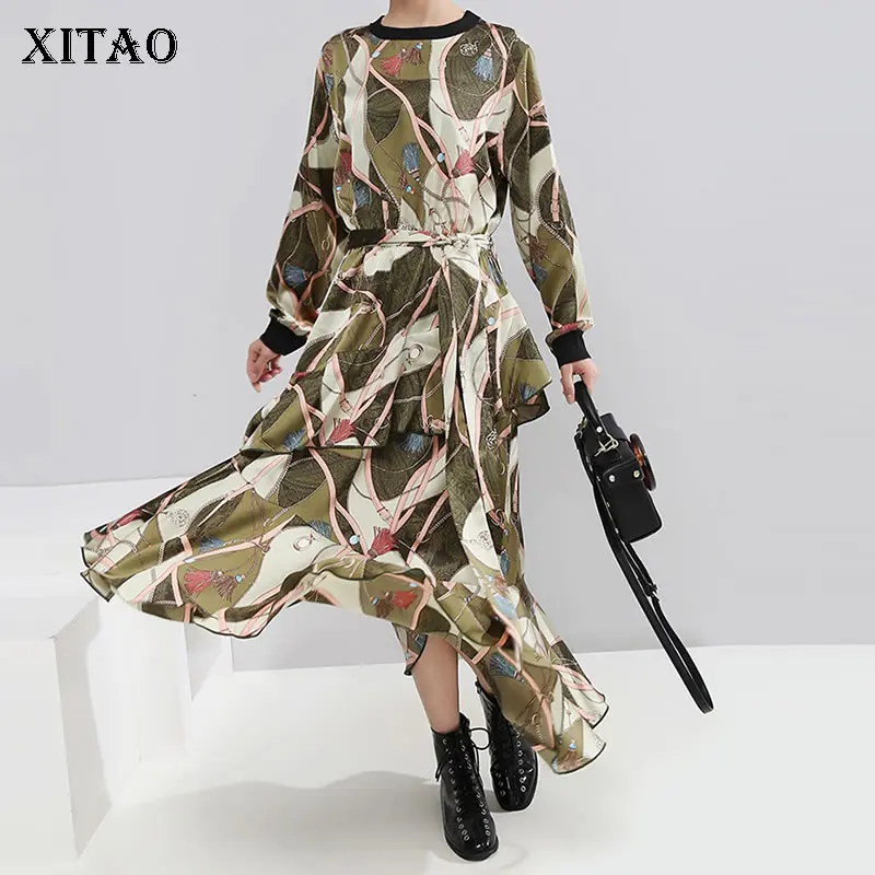 XITAO плиссированное платье с высокой талией женская мода новинка Бандажное