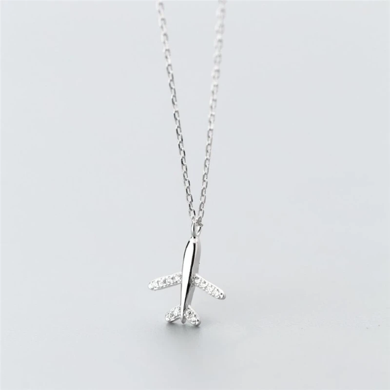 Sole Memory Sweet Cute Mini Plane Literary Silver Color Clavicle Chain Necklace For Women Fashion Jewelry Party Birthday Gift