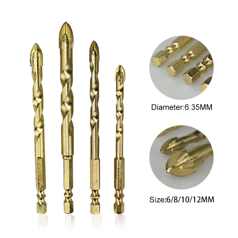 

Hex Shank Drill Bit Carbide Tile Glass Cross Spear Head Drilling Cutter Tool With 4 Cutting Edges 6mm 8mm 10mm 12mm bit