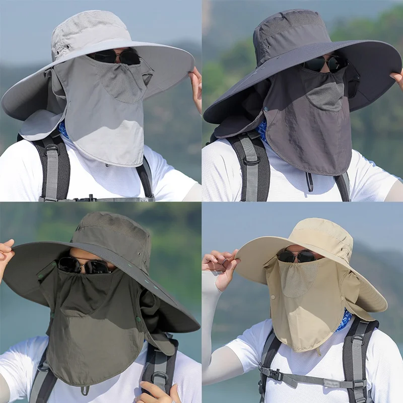 

Outdoor Cap Protection for Neck and Face Quick Drying Fisherman Wide Brim Sunshade Windproof Bucket Hat for Hiking Fishing Y