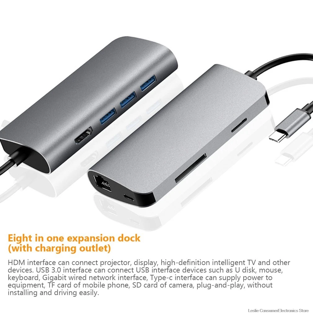 Док-станция с usb-gортом все-в-одном USB-C к HDMI кардридер RJ45 PD адаптер для MacBook samsung Galaxy S9/S8/S8+ концентратор type C