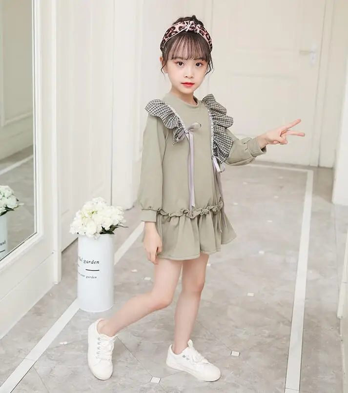 8,12 TT917 осенняя одежда для крупной девушки, 110-160 см Европейский Girls'Ruffled платья в Корейском стиле; детское платье;