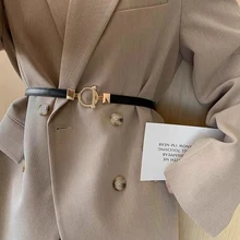 

New Leather Thin Belt For Women Metal Hang Buckle Waist Strap Luxury Brand Designer Female Dress Trouser Decoration Waistband