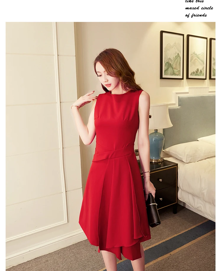 Весеннее женское подиумное платье SMTHMA, дизайнерское изящное красное / черное платье высокого качества, с ассиметричным подолом, юбкой в складку, без рукавов. Новое поступление, сезон весна