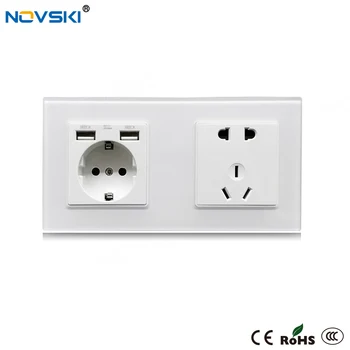 

NOVSKI crystal wall socket for smart xiaomi gateway plug, usb 2.1A eu 16A russian power socket 10A 5-hole gb socket
