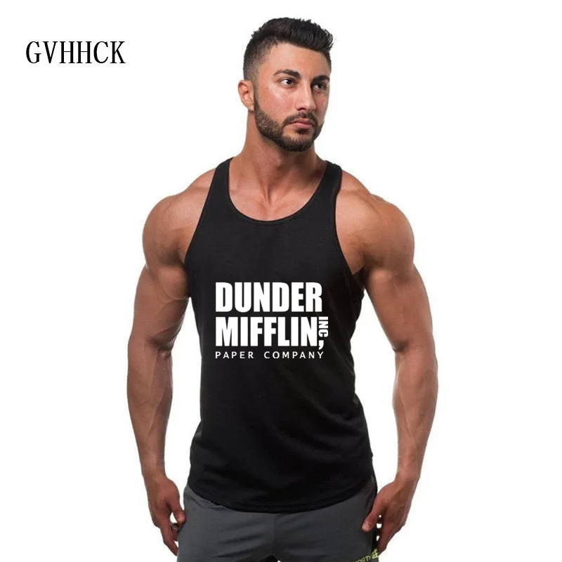 Dander Mifflin inc. бумажная компания для бодибилдинга, майка для мужчин, высокая эластичность для фитнеса, жилет без рукавов - Цвет: Черный
