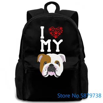 

I Love My Dog English Bulldog Animal Lover For Lady Punk Normal women men backpack laptop travel school adult student