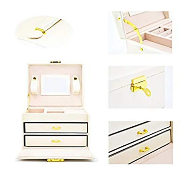 HLZS-Jewelry box Case / boxes / makeup box, jewelry and cosmetics beauty case with 2 drawers 3 layers