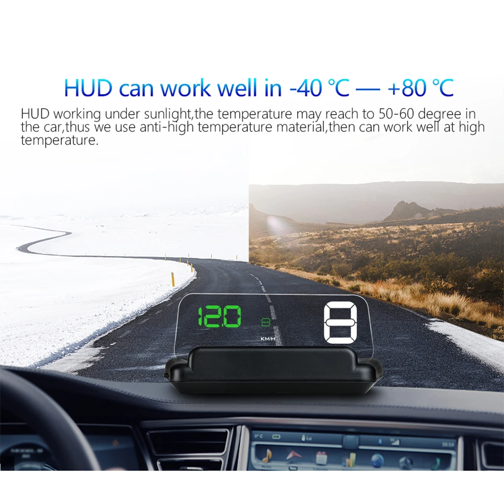 Car Head Up Display Multi-Color Speedometer Windshield Projector -40-80℃